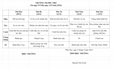 Thực đơn tuần 2 (Từ ngày 9/9 đến ngày 13/9 năm 2024)