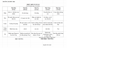 THỰC ĐƠN TUẦN 15 (Từ 9/12/2024 đến 13/12/2024)