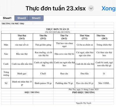 THỰC ĐƠN TUẦN 25 (Từ 10/03/2025 đến 14/03/2025)